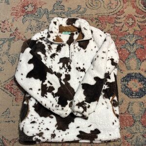 Cow Print Fleece Pullover boutique oversize, small new without tags
